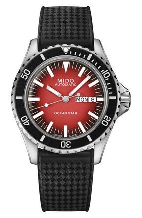 Mido Ocean Star Tribute Gradient Rubber Strap Watch, 40.5mm in Black/Red Gradient at Nordstrom