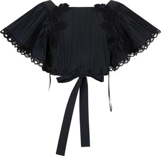 Alberta Ferretti Overhemden, Dames, Zwart, S, Katoen, Top met Wijde Mouwen en Lint