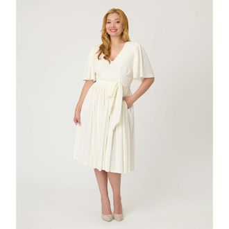 Unique Vintage 1940s Velvet Flutter Sleeve Swing Dress in Ivory Peacock Print at Nordstrom, Size X-Small