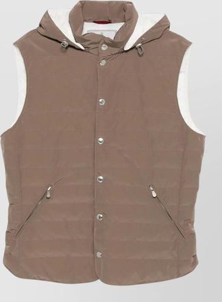 Brunello Cucinelli hooded sleeveless jacket quilted texture pockets
