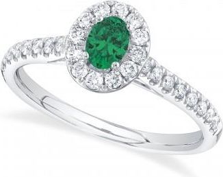 Allurez Oval Emerald Solitaire & Diamond Engagement Ring 14K White Gold (0.57ct)