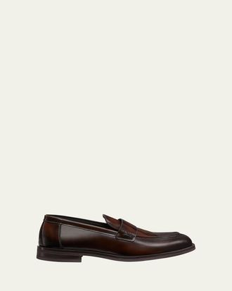Stuart Weitzman Mens Club Brushed Leather Slip-On Loafers