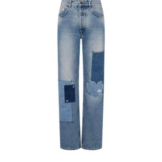Moschino Jeans, Dames, Blauw, 2Xs, Denim, Patchwork Denim Broek