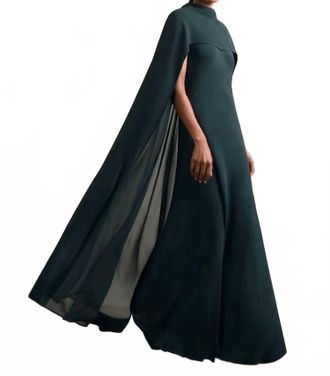 Reiss Crepe Cape Maxi Gown In Teal