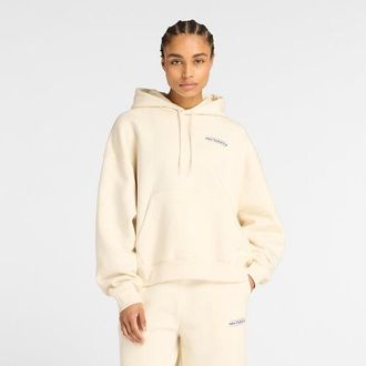 New Balance Women Reimagined Fleece Oversized Hoodie in Beige Poly Fleece, size X-Small