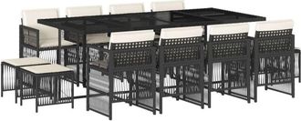 vidaXL Set Comedor De Jard&iacute;n Con Cojines 13 Pzas Rat&aacute;n Sint&eacute;tico Negro Vidaxl