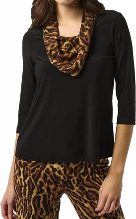 Joseph Ribkoff Animal Print Cowl Neck Long Sleeves Top In Black/brown