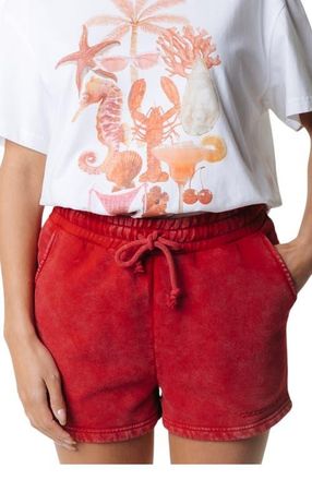 Colourful rebel Uni Logo Acid Wash Sweat Short in Racing Red at Nordstrom, Size X-Small Eu