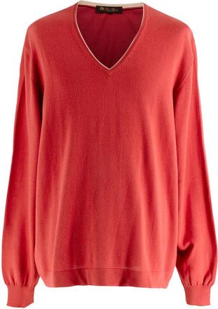 Loro Piana Red V Neck Long Sleeve Cotton Knit Jumper Size XL
