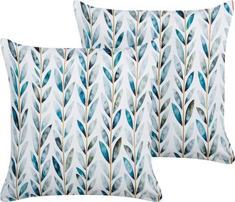 Beliani Beliani - Conjunto De 2 Cojines De Jard&iacute;n Almohada De Exterior 45 X 45 Cm Poli&eacute;ster Motivo Hojas Blanco Y Verde Loano