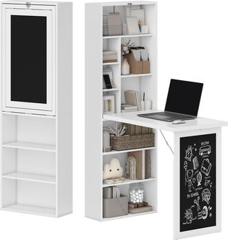 HOMCOM Homcom - Scrivania Moderna Pieghevole Con Libreria E Lavagna 98x51x153 Cm Bianco