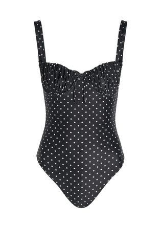 Faithfull The Brand Dinard Polka dot Swimsuit - Black And White - S (UK8-10 / S)