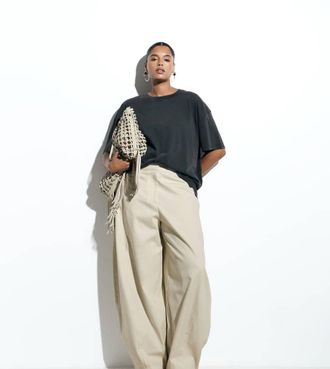 Asos Curve - Pantaloni sartoriali molto affusolati color pietra-Neutro