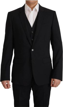 Dolce & Gabbana Stijlvolle Zwarte Blazer met Vest - Heren - Business blazers - Zwart - M - Wol - Kostuums