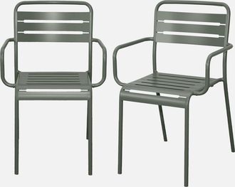 Sweeek Sweeek - Sill&oacute;n De Jard&iacute;n En Acero, Set De 2, Amelia, Verde Kaki, 50.4x53x79.5 Cm