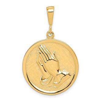 Diamond2Deal 10k Yellow Gold Praying Hands Reversible with Serenity Prayer Pendant