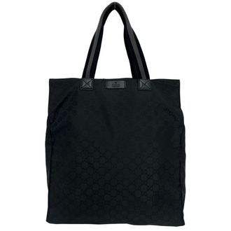 Gucci Black Nylon Leather Handbag Shoulder Bag Tote Bag (Pre-Owned)
