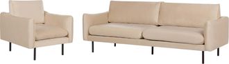 Beliani Conjunto De Sala De Estar 3 Plazas Estilo Retro Moderno Sof&aacute; Y Sill&oacute;n De Terciopelo Beige Patas Negras Vinterbro