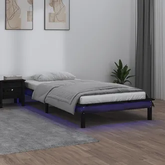vidaXL Vidaxl - Estructura De Cama Con Led Madera Maciza Negra 75x190 Cm