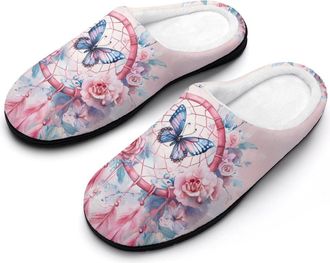 Generic Beautifu Dreamcatchers with Butterfly Cotton Slippers for Women Indoor Outdoor Slipper Slip-On Memory Foam Home Shoes