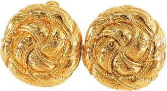 Chanel Orecchini tondi CC a clip con placcatura oro 1970-1980