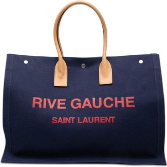 Saint Laurent Multi-Color Navy Canvas Leather Tote Bag (Pre-Owned)