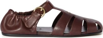 Miu Miu Ruches fishermans sandals - women - Calf Leather/Lambskin/Rubber - 36.5 - Brown