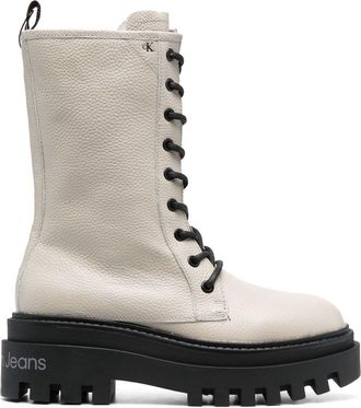 Calvin Klein lace-up leather platform boots - women - Leather - 41 - Neutrals