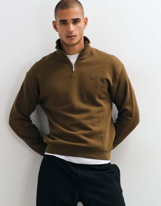 Lacoste felpa con logo e zip corta marrone