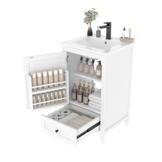 STILVORA Mueble Bajo Lavabo Con 1 Puerta, 1 Caj&oacute;n, Estante Ajustable Y Lavabo De Cer&aacute;mica Para Ba&ntilde;o En Mdf, Blanco, 51 X 46 X 85 Cm