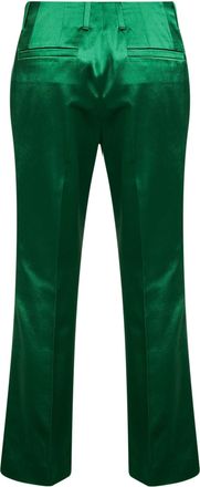 Dries Van Noten Womens Trousers Satin Bootcut Green Cotton