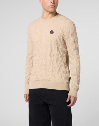 Philipp Plein Jacquard Round Neck Pullover Monogram Men in Beige at Nordstrom, Size Xxx-Large