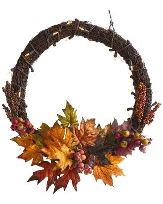 Nearly Natural Discontinued/Inactive Nearly Natural 21In Maple Leaf And Berries Artificial Wreath With 50 Warm White Led Lights