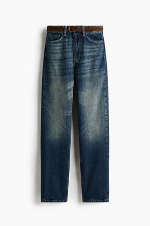 H&M Straight High Jeans in Washed Denim Blue at Nordstrom, Size 14