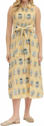Entro Stripe Palm Dress In Yellow