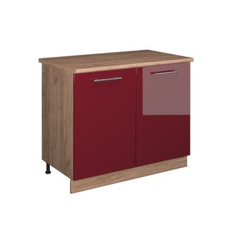 Vicco Mueble Bajo Para Fregadero Fame-line, Rojo Burdeos Alto Brillo/roble Dorado, 100 Cm, Et Roble, Vicco