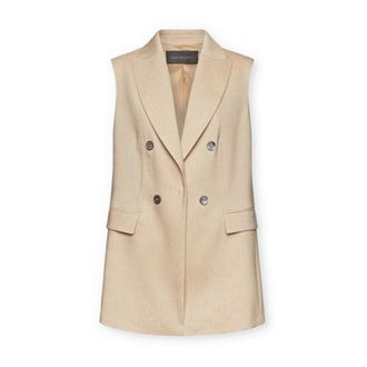 Elena Miro Jassen, Dames, Beige, XL, Linnen, Linnen blend mouwloos colbert