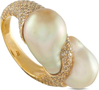 Yvel Anello Yvel in oro giallo 18kt con diamanti e perle barocche