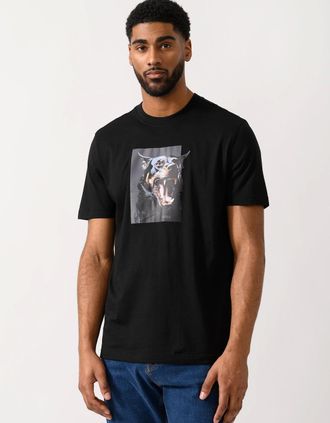 HUGO BOSS Mens BOSS Orange Doberman Graphic T-Shirt - Black 001 - Size: 38