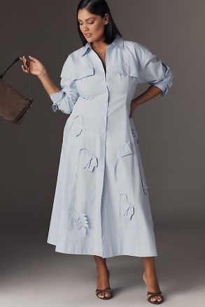 Maeve 3D Floral Long-Sleeve A-Line Shirt Dress