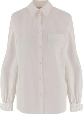 Valentino Garavani Katoenpopeline blouse met strikdetail - Dames - Overhemden - Wit - S - Katoen - Overhemden