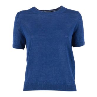 Max Mara Round-neck Knitwear, female, Blue, Size: XL Pancone Top
