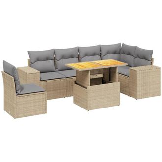 vidaXL Vidaxl - Set Sof&aacute;s De Jard&iacute;n 7 Piezas Y Cojines Rat&aacute;n Sint&eacute;tico Beige