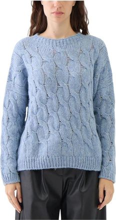 Le Tricot Perugia Round-neck Knitwear, female, Blue, Size: M Braided and Sequined Crew Neck Sweater