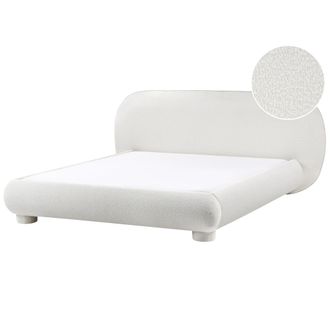 Beliani Cama Minimalista Retro 160 X 200 Cm Tapizado De Boucl&eacute; Blanco Crema Bayel