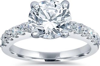 Pompeii3 2 ct TDW Diamond Engagement Ring Solitaire With Accents 14K White Gold