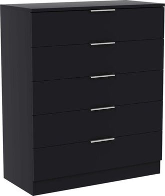 Home Discount Trega 5 Drawer Chest of Drawers Modern Bedroom Storage Unit, H 90 x W 66 x D 36 cm, Black
