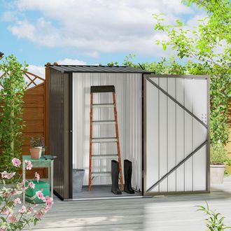 OUTSUNNY 3.3ft x 3.4ft Outdoor Storage Shed Steel Garden Shed w/ Lockable Door in Brown