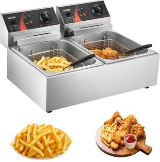 OEM Elektrische Doppelfritteuse Edelstahl 12 L 5000 W, Gewerbliche Fritteuse Mit Getrennt Steuerbaren Frittierbecken F&uuml;r Restaurants, Caf&eacute;s, Imbissstuben