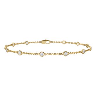 Diamond2Deal 14K Gold 0.25ct Round Lab Grown Diamond Station Bracelet 7
